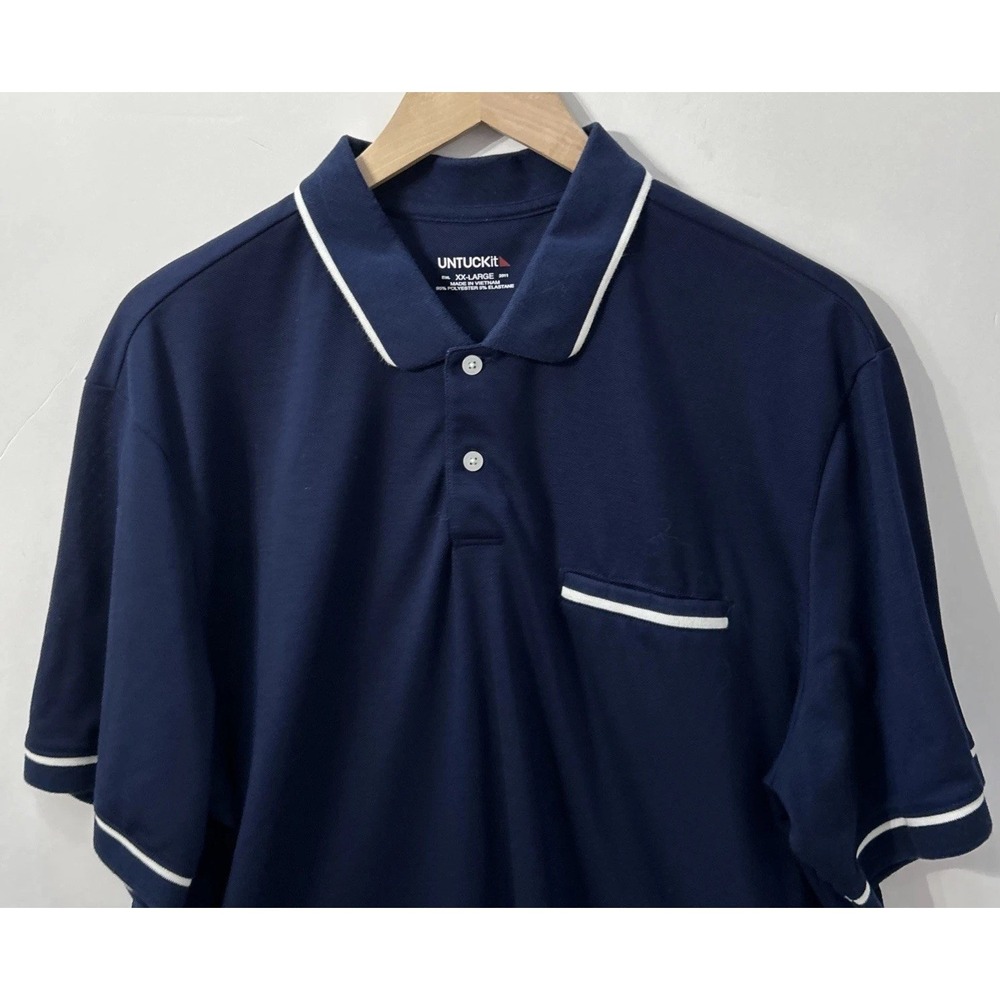 Mens UnTuck It Caesar Polo Shirt in Navy White Tipping Sz 2XL